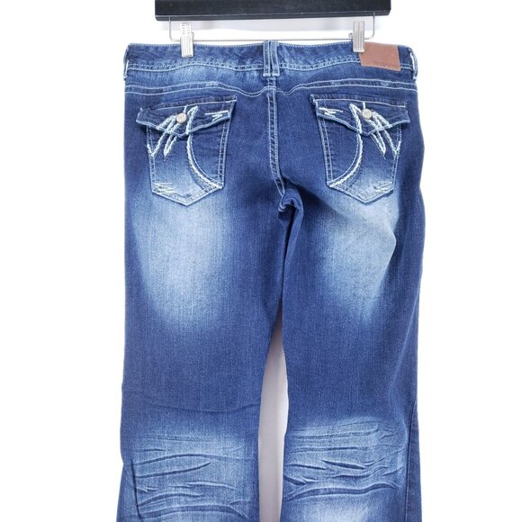 Maurices Womens Size 11/12 Long Distressed Bootcut Jeans Stretch Denim Blue - Picture 4 of 10